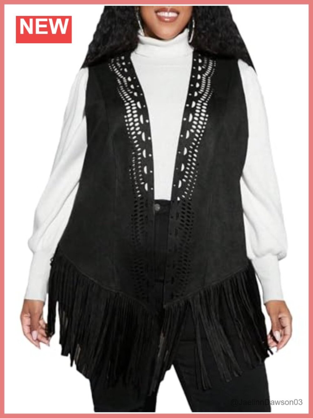 Plus Size Fringe Sleeveless Vest Faux Suede Open Front 70s Hippie Jacket